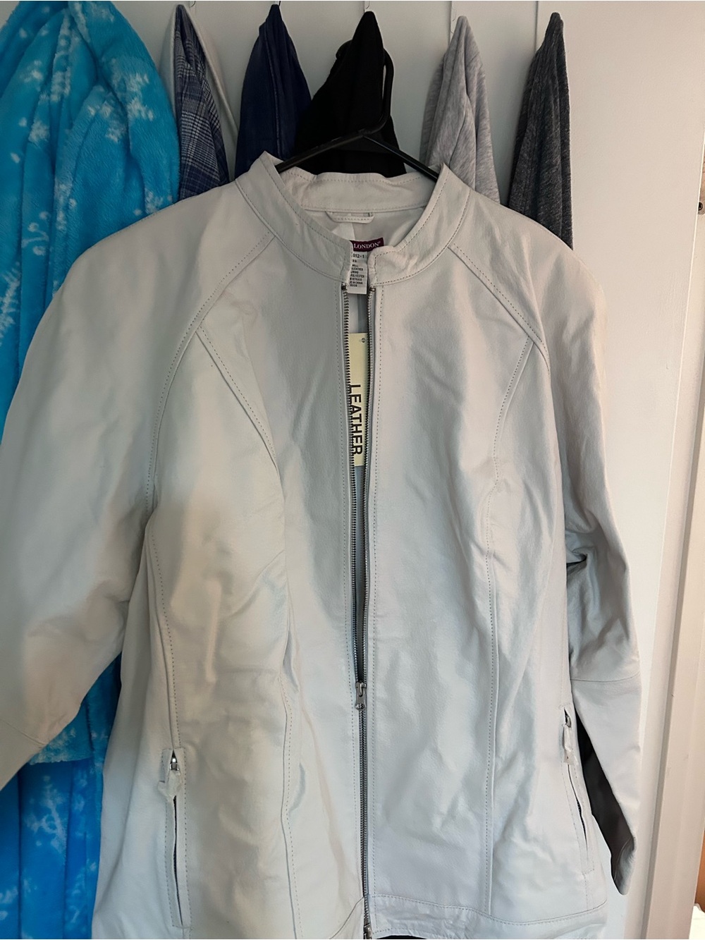 Jessica London Light Gray Leather Jacket with Zip Front